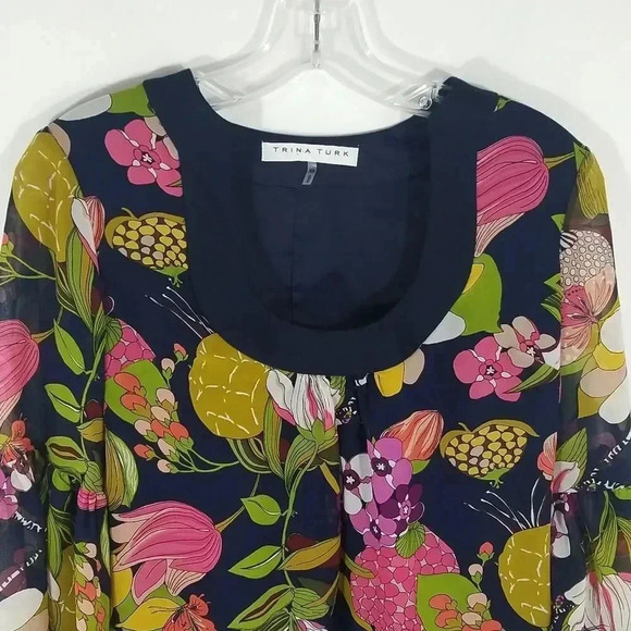 {Trina Turk} Retro Floral Print Blouse - Picture 4 of 13